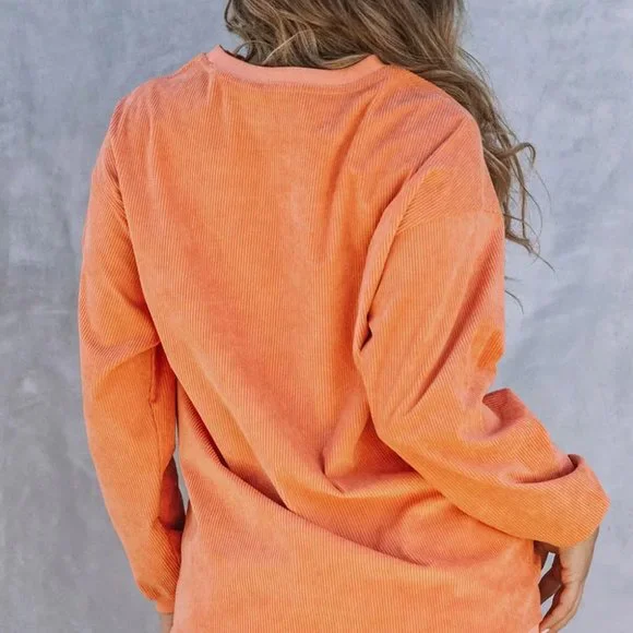 Orange Howdy Pumpkin Halloween Graphic Corded Sweatshirt - Picture 5 of 8